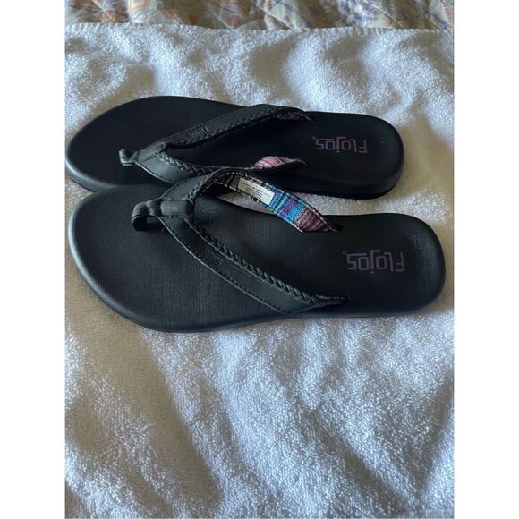 New Flojos Womens Black Memory Foam Thong Flat Flip Flop Sandal Size 8 - Picture 7 of 10